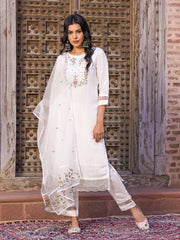 Pure White Floral Embroidered Kurta Set