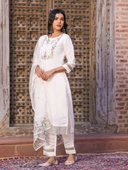 Pure White Floral Embroidered Kurta Set