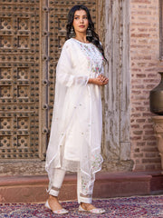 Pure White Floral Embroidered Kurta Set