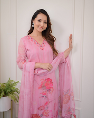 Baby Pink Floral Printed Kurta Set