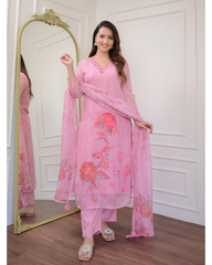 Baby Pink Floral Printed Kurta Set