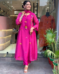 Fuchsia Pink Embroidered Kurta Set