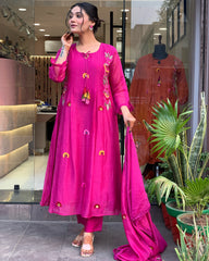 Fuchsia Pink Embroidered Kurta Set