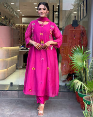 Fuchsia Pink Embroidered Kurta Set
