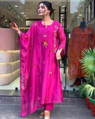 Fuchsia Pink Embroidered Kurta Set