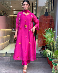 Fuchsia Pink Embroidered Kurta Set