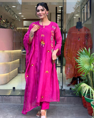 Fuchsia Pink Embroidered Kurta Set