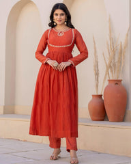 Terracotta Red Kurta Set with Dupatta
