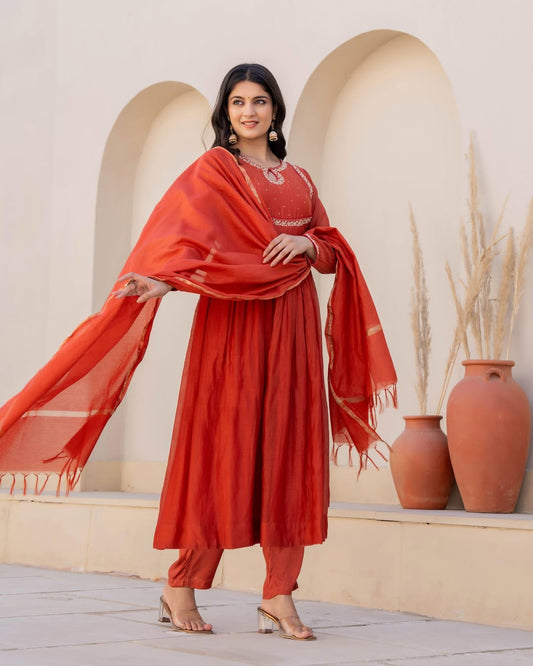 Terracotta Red Kurta Set with Dupatta