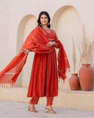 Terracotta Red Kurta Set with Dupatta