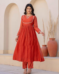 Terracotta Red Kurta Set with Dupatta