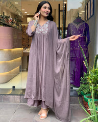 Wine Pink Embroidered Kurta Set with Dupatta
