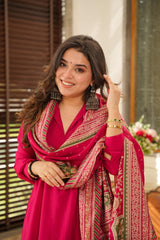 Plum Purple Cotton Kurta Set with Printed Dupatta