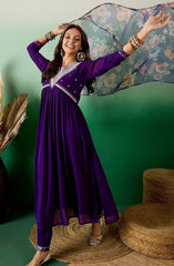 Purple Anarkali Kurta Set with Floral Dupatta