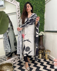 White Printed Kurta Set with Dupatta