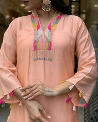 Peach Kurta Set with Floral Dupatta