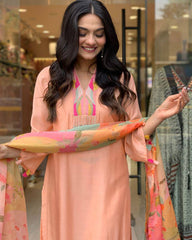 Peach Kurta Set with Floral Dupatta