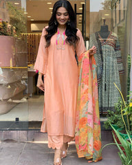 Peach Kurta Set with Floral Dupatta