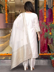 Rani pink silk kurta set with banarasi dupatta