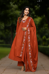 Purple Anarkali Kurta Set with Floral Embroidery