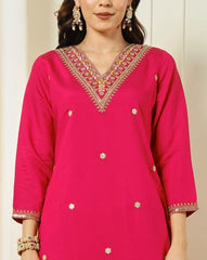 Teal Blue Kurta Set with Striped Dupatta