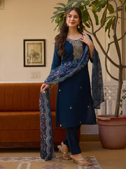 Dusty Rose Kurta Set with Floral Print Dupatta