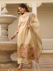 Dusty Rose Kurta Set with Floral Print Dupatta
