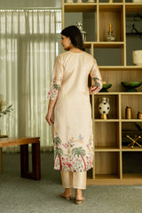 Dusty Rose Kurta Set with Floral Print Dupatta