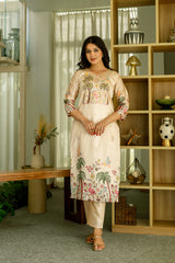 Dusty Rose Kurta Set with Floral Print Dupatta