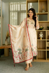Dusty Rose Kurta Set with Floral Print Dupatta