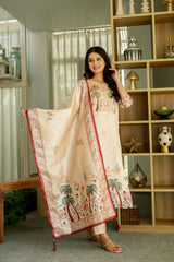 Dusty Rose Kurta Set with Floral Print Dupatta