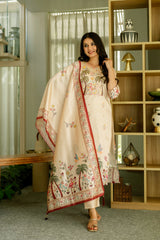 Dusty Rose Kurta Set with Floral Print Dupatta