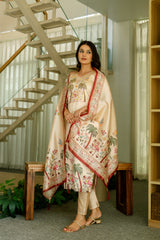 Dusty Rose Kurta Set with Floral Print Dupatta