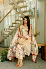 Dusty Rose Kurta Set with Floral Print Dupatta