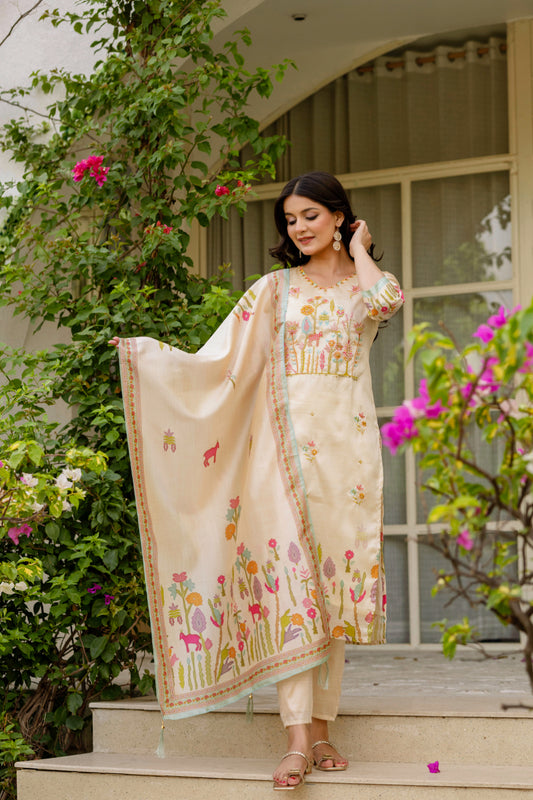 Dusty Rose Kurta Set with Floral Print Dupatta