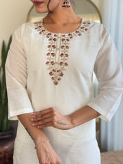 White Kurta Set with Maroon Banarasi Dupatta