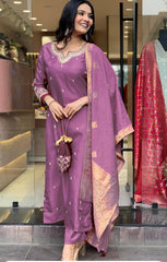 Rani pink silk kurta set with banarasi dupatta