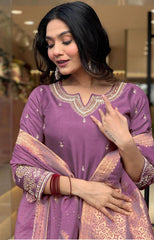 Rani pink silk kurta set with banarasi dupatta