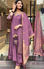 Rani pink silk kurta set with banarasi dupatta