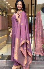 Rani pink silk kurta set with banarasi dupatta