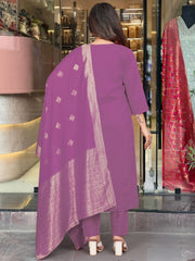Rani pink silk kurta set with banarasi dupatta