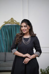 Black Solid Kurta Set with Palazzo Pants