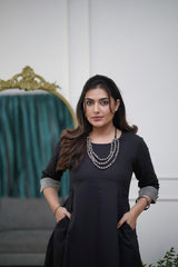 Black Solid Kurta Set with Palazzo Pants