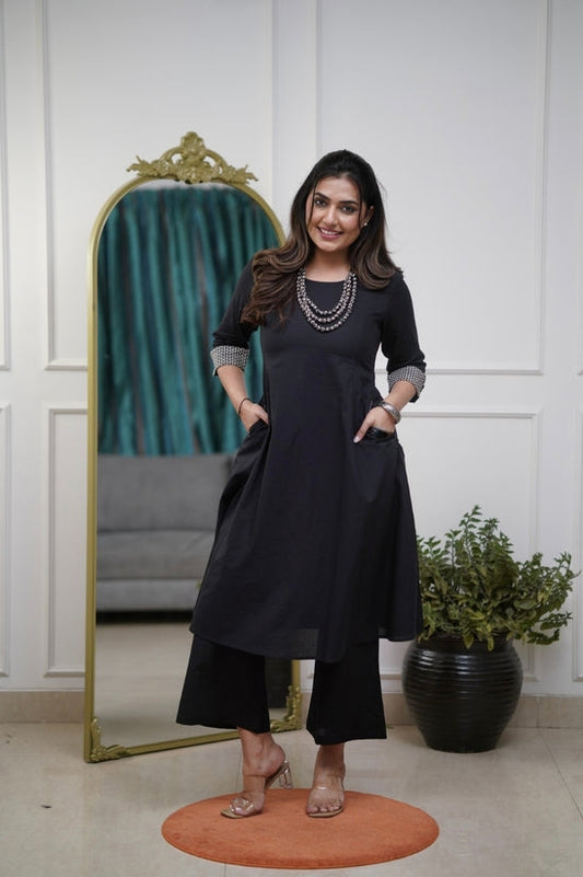 Black Solid Kurta Set with Palazzo Pants