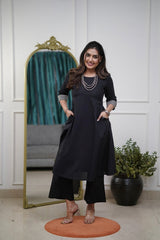 Black Solid Kurta Set with Palazzo Pants