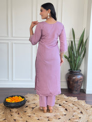 Lavender Silk Kurta Set with Floral Dupatta