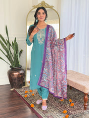 Teal Blue Kurta Set with Printed Dupatta