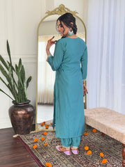 Teal Blue Kurta Set with Printed Dupatta