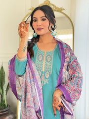 Teal Blue Kurta Set with Printed Dupatta