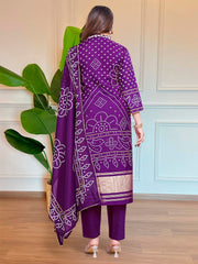 Purple Kurta Set with Bandhani Print